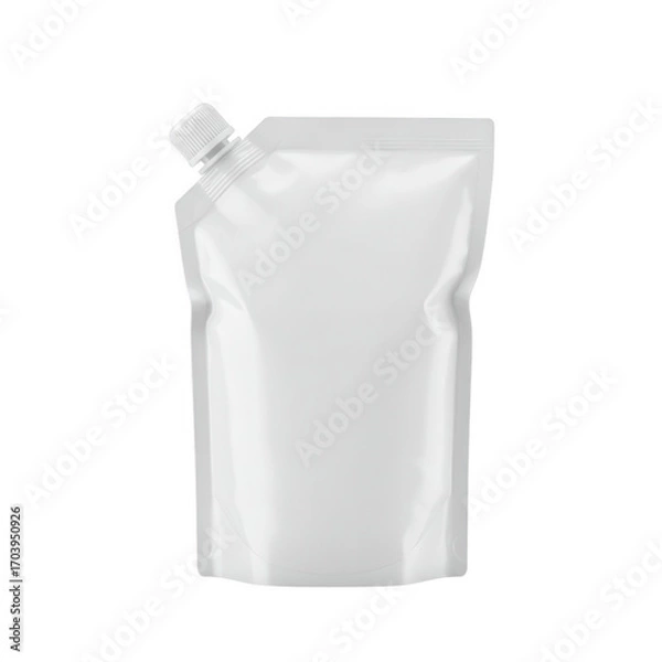 Fototapeta A clean white flexible pouch with a white screw cap and spout isolated on transparent background