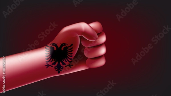 Fototapeta Fist with flag of Albania. 3d vector illustration