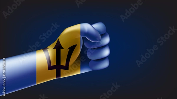Fototapeta Fist with flag of Barbados. 3d vector illustration