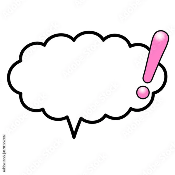 Fototapeta テカリ有るピンクのビックリマーク付き横長で雲型の吹き出し