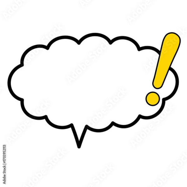 Fototapeta 黄色いベタ塗りビックリマーク付き横長で雲型の吹き出し