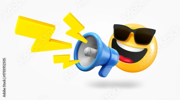 Fototapeta Funny character speaking with Loudspeaker. 3d vector illustration