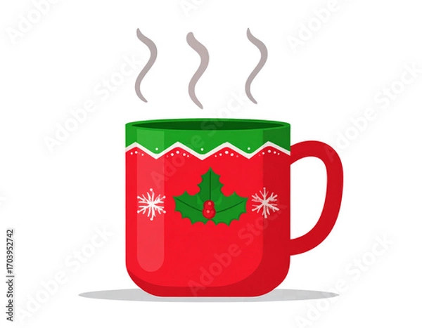 Fototapeta Minimal Flat Vector Holiday Mug Icon with Steam, Centered Composition, Isolated