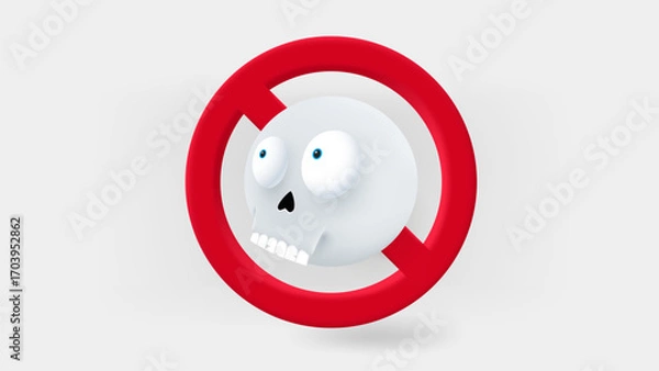 Fototapeta Skull crossed with red line in the circle. 3d vector illustration