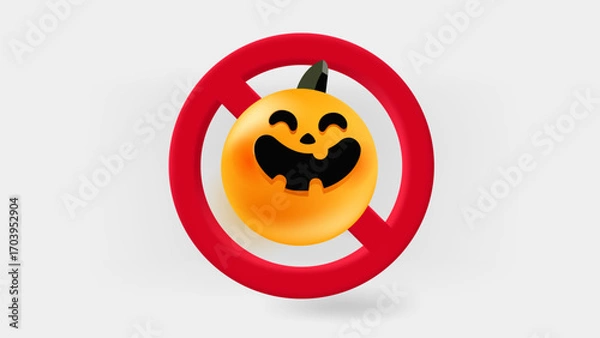 Fototapeta Smiling pampkin crossed with red line in the circle. 3d vector illustration