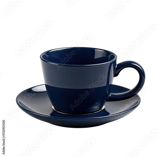 Fototapeta Stylish Navy Blue Coffee Mug Isolated on White Background, Generative AI