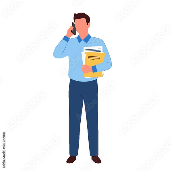 Obraz Office Worker Talking on Phone with Documents