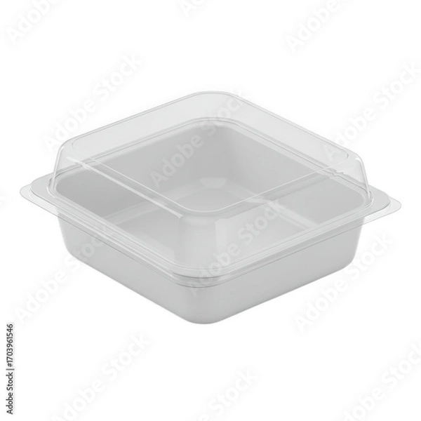 Fototapeta Clear plastic food container with hinged lid perfect for takeout and meal prep isolated on transparent background