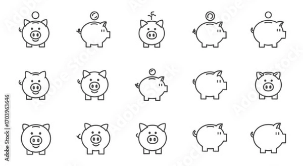 Obraz Collection of hand drawn piggy bank icons simple sketch style for financial concepts vector