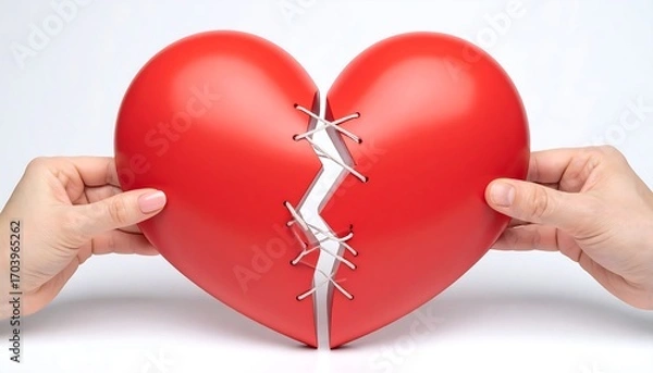 Obraz A red heart, broken in two, held by hands