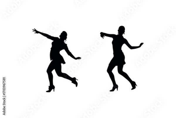 Obraz two dancers performing graceful movements in silhouette