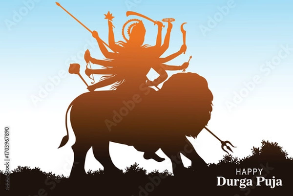 Obraz Indian god durga in happy durga puja subh navratri background