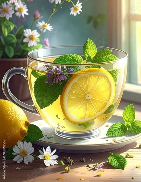 Obraz Delicate lemon tea in a cup