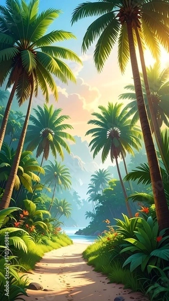 Obraz Tropical path through lush jungle