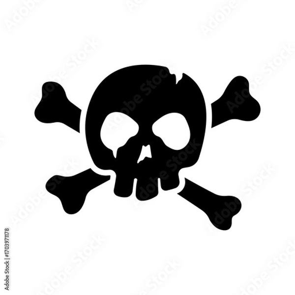Fototapeta Skull and crossbones icon. Black silhouette. Front view. Vector simple flat graphic illustration. Isolated object on white background. Isolate.