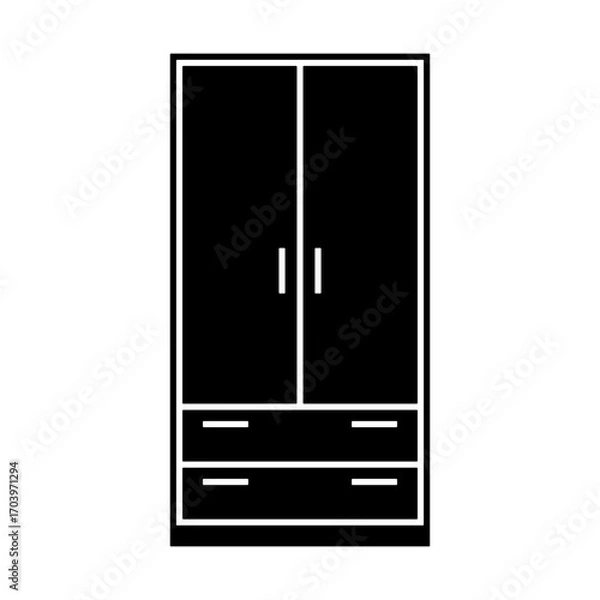Fototapeta Double-door wardrobe. Black silhouette. Front view. Vector simple flat graphic illustration. Isolated object on white background. Isolate.