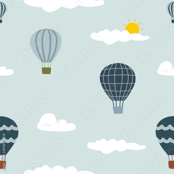 Obraz Hot Air Balloon Seamless Pattern with Sky and Cloud Elements