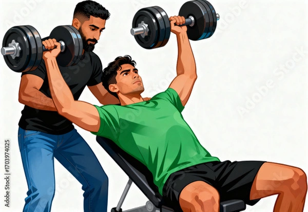 Obraz Trainer Spotting Client During Heavy Dumbbell Exercise