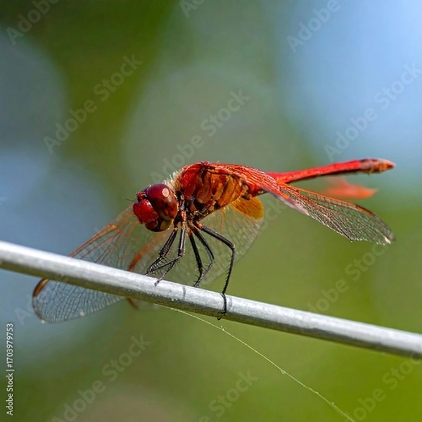 Obraz Red dragonfly on a wire (1)