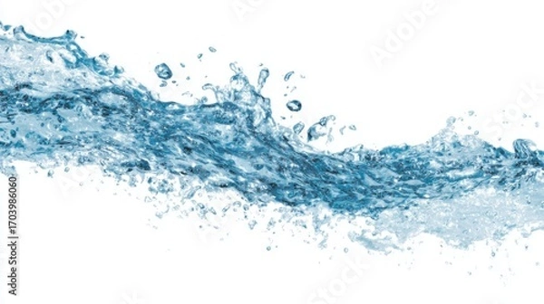 Obraz Water streams elegantly create splashes and droplets against a white backdrop, showcasing fluid motion and highlighting the beauty of nature in action.