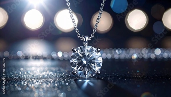 Fototapeta Exquisite Diamond Pendant Shimmers with Radiance on a Sparkling, Dark Backdrop