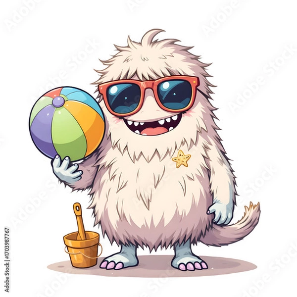 Obraz A Cheerful and Fluffy Cartoon Monster Character PNG on Transparent Background as a Viking Warrior.