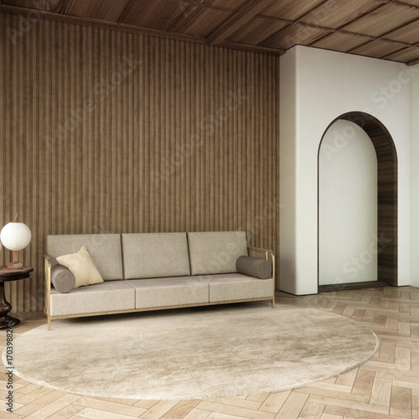 Fototapeta sofa armchair minimalist design on muji style.3D rendering