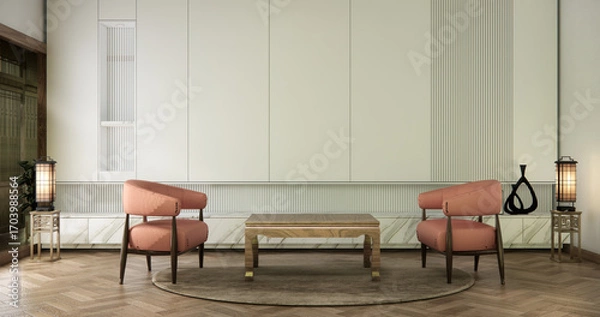 Fototapeta sofa armchair minimalist design on muji style.3D rendering
