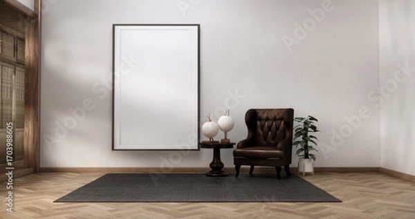 Fototapeta sofa armchair minimalist design on muji style.3D rendering