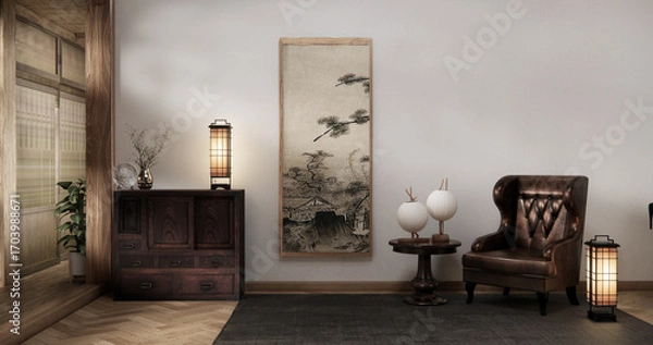 Fototapeta sofa armchair minimalist design on muji style.3D rendering