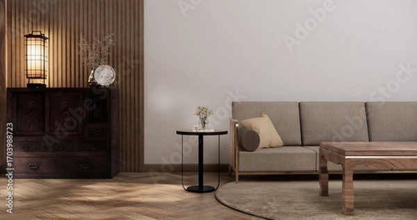 Fototapeta sofa armchair minimalist design on muji style.3D rendering