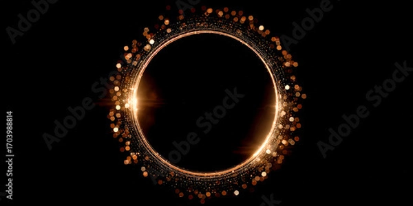 Fototapeta Elegant Circular Frame with Glowing Particles on Black Background
