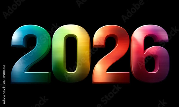 Fototapeta happy new year colorful 2026 against black background 