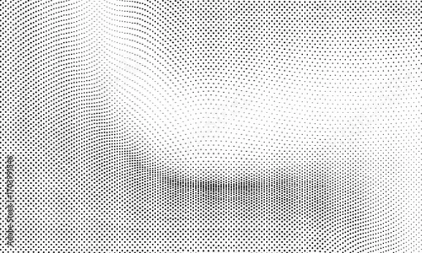 Fototapeta Abstract halftone pattern texture with black dots arranged in a fading gradient across a white overlay transparent background. Vector noise
