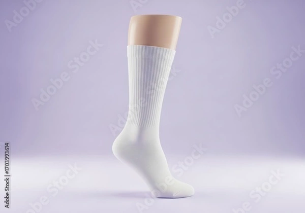 Obraz Pair of plain white ribbed crew socks on a mannequin simple style clean white design