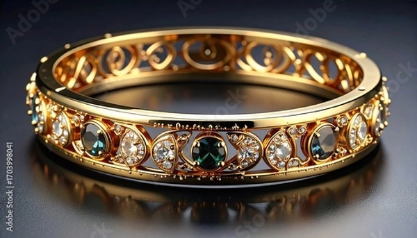 Fototapeta Elegant gold bracelet with sparkling gemstones, a symbol of luxury and adornment
