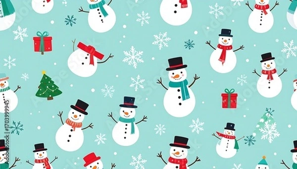 Obraz Festive snowman pattern on a light teal background
