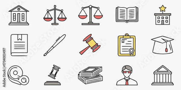 Fototapeta Law and justice color icons for legal concept