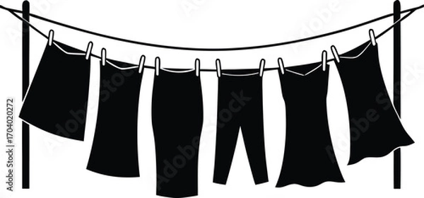 Fototapeta clean clothes drying on a clothesline outside vector