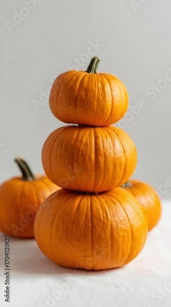 Obraz Stack of Three Pumpkins with Two More in the Background - Autumn Harvest Still Life