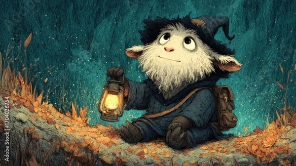 Fototapeta Whimsical Forest Dweller Holding a Lantern