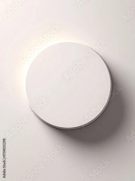 Fototapeta A simple white round object casting a subtle shadow on a textured background