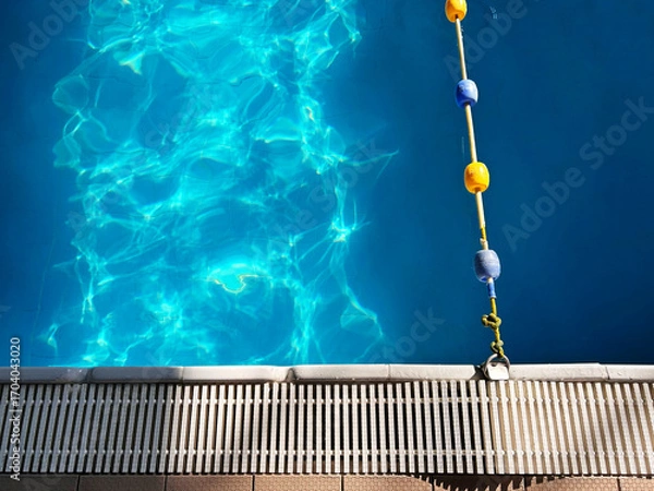 Fototapeta Swimming pool with dividing lane rope and shimmering water reflections
