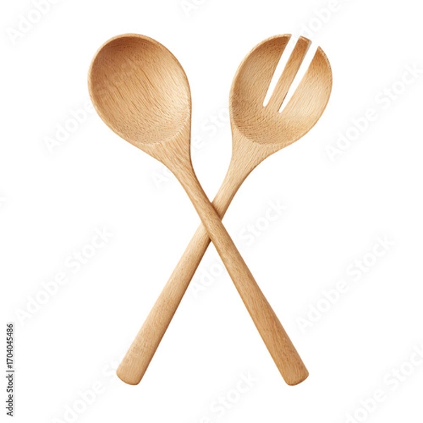 Fototapeta Wooden salad serving utensils crossed simple kitchenware design