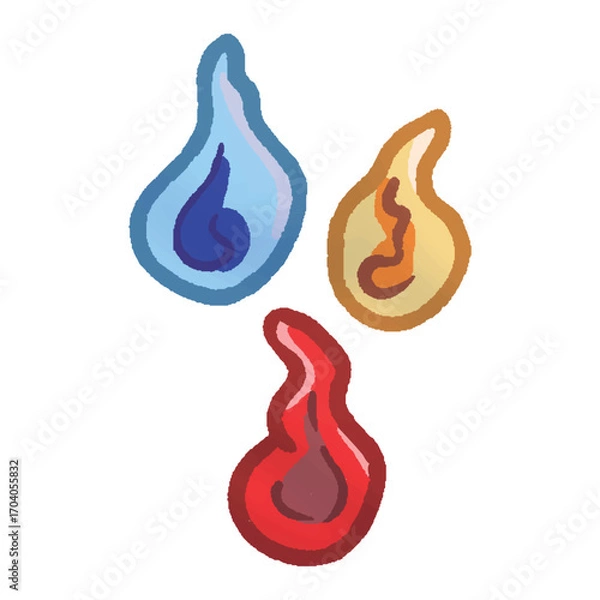 Obraz 炎　火　灯火　ファイヤー　イラスト　複数　セット　赤　青　黄色