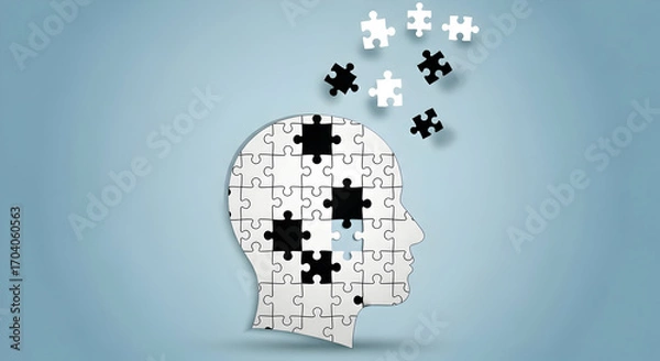Obraz Incomplete Puzzle Head Missing Pieces Mental Health Brain