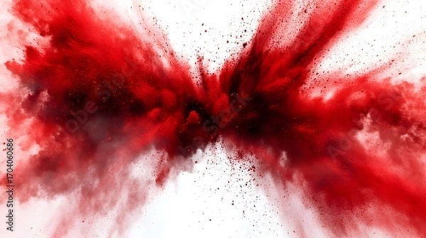 Fototapeta Horizontal Red Powder Explosion Bursting Outwards on photo White cloud