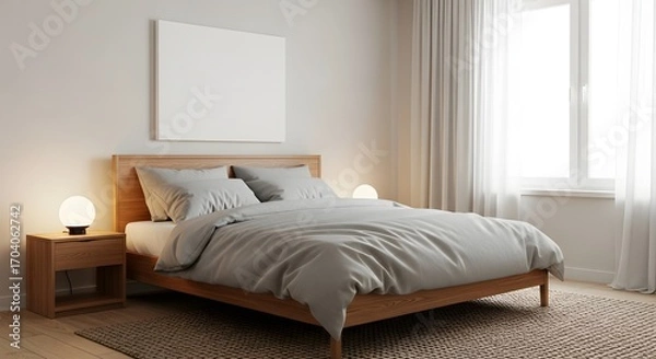 Fototapeta Bedroom wall art display mockup showcasing artwork for interior decorating
