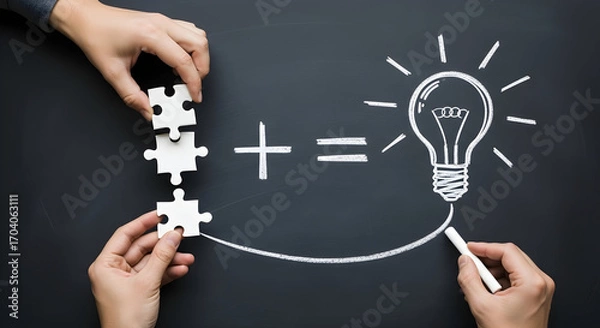 Obraz Teamwork Collaboration Puzzle Pieces Solution Innovation Ideas