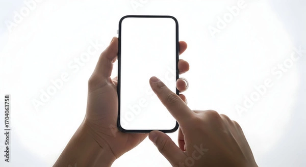 Obraz Hands holding smartphone with blank screen mockup design app interface